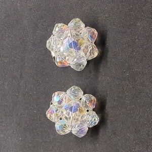 Vintage Aurora Borealis Crystal Bead Cluster Clip On Earrings Iridescent
